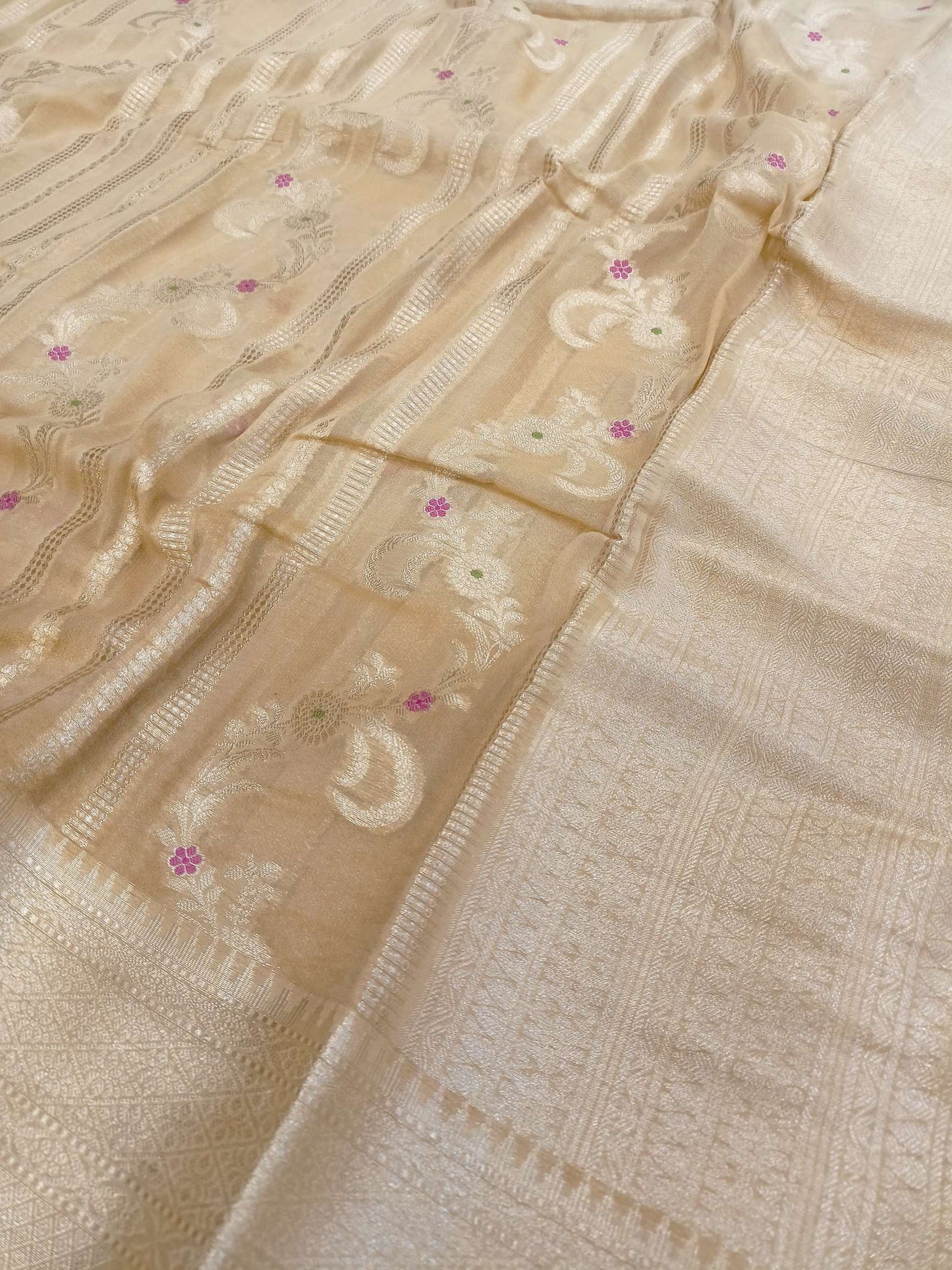 Dual Tone Georgette Cream Banarasi Saree
