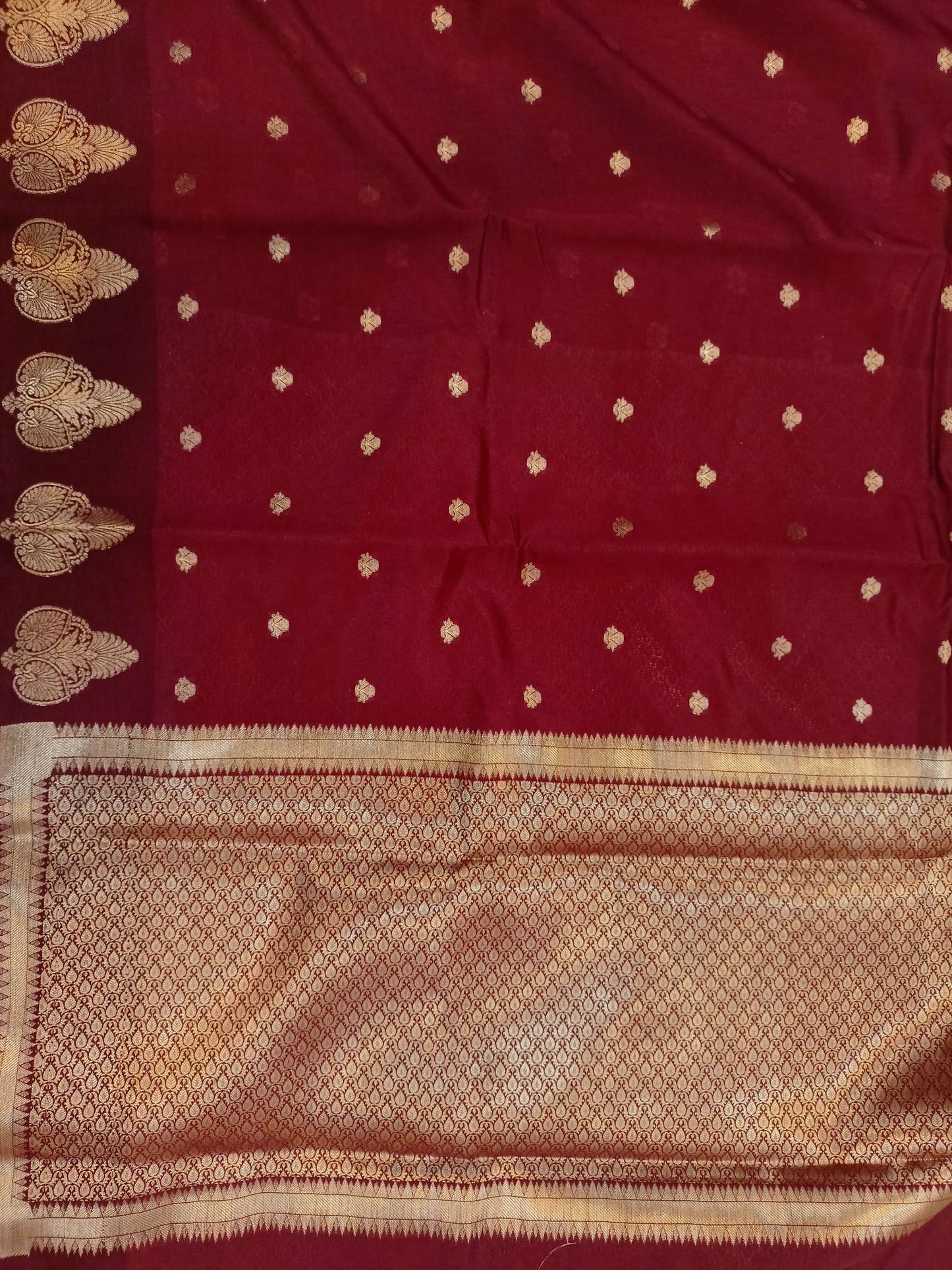 Maroon Dupion Boota Border Banarasi Saree