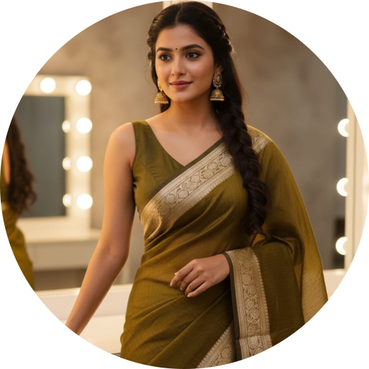 Woman wearing a green saree with a blurred background