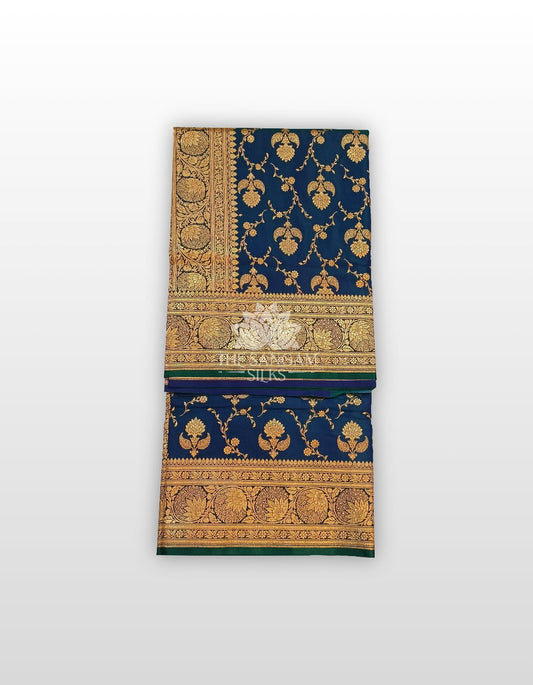 Banarasi Katan Silk saree, Nebula blue saree, Banarasi saree for weddings, Handwoven Banarasi saree