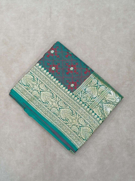 Blue Tanchoi Silk Zari Booti