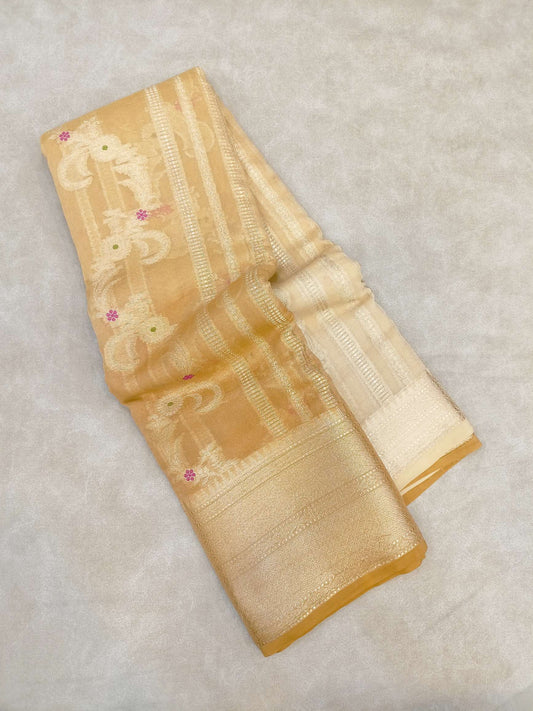 Dual Tone Georgette Cream Banarasi Saree