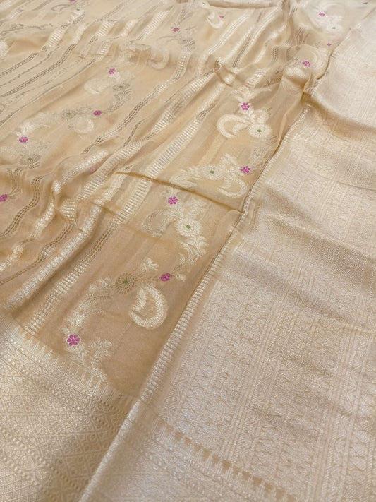 Dual Tone Georgette Cream Banarasi Saree