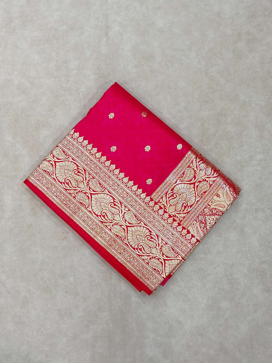 Cherry Pink Katan Tanchoi Silk Zari Booti