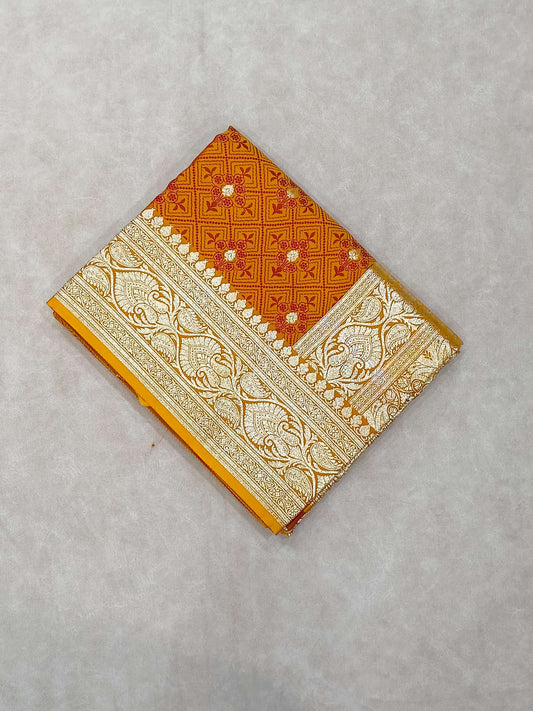 Gold Katan Tanchoi Silk Zari Booti