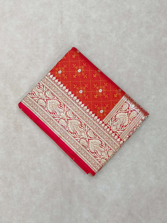 Rust Katan Tanchoi Silk Zari Booti