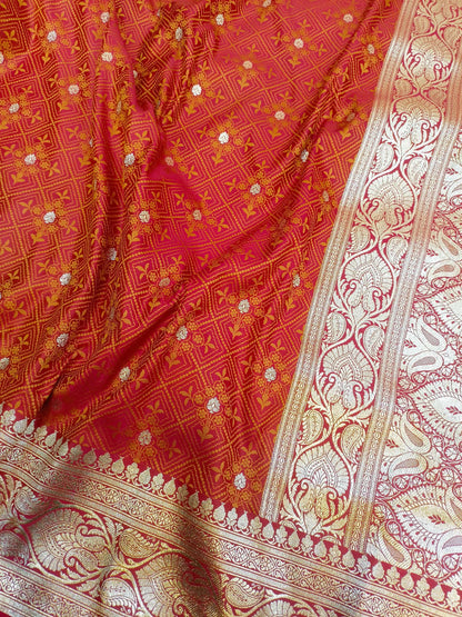 Rust Katan Tanchoi Silk Zari Booti