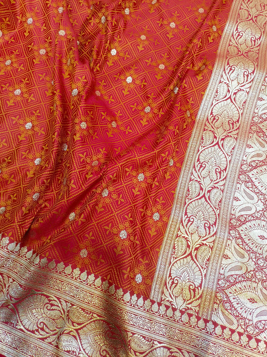 Rust Katan Tanchoi Silk Zari Booti