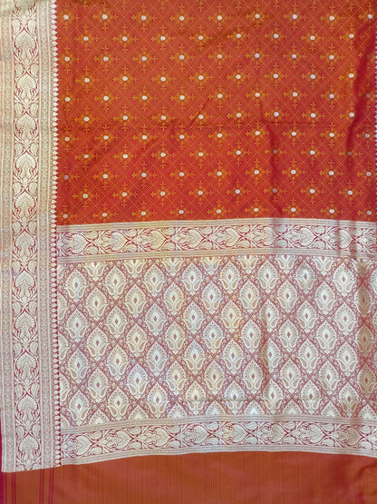 Rust Katan Tanchoi Silk Zari Booti