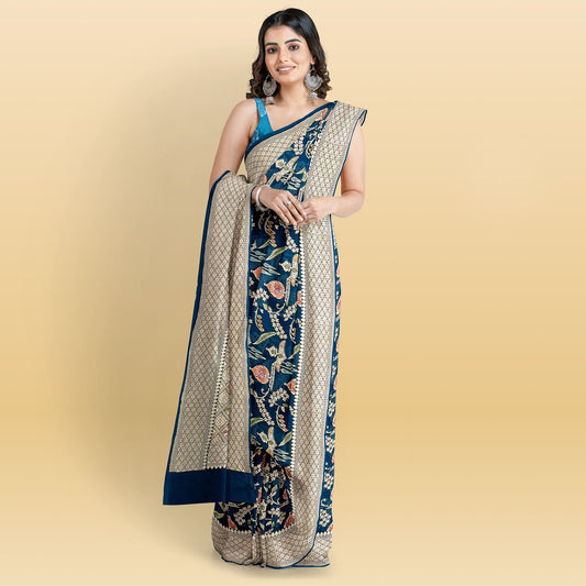 Navy Blue Pure khaadi Georgette Saree
