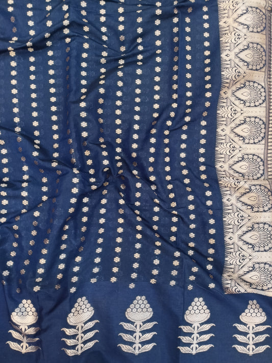 Navy Booti Raw Mango Silk Saree