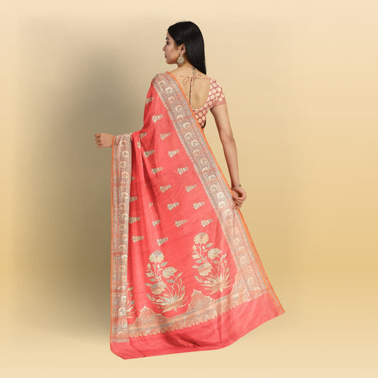 Peach Banarasi Matka Silk Saree