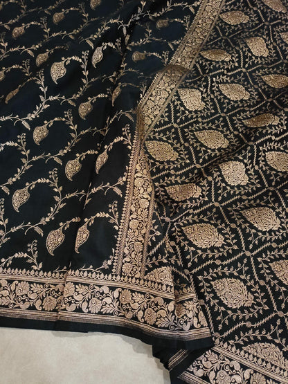 Black Mashru Katan Silk Saree