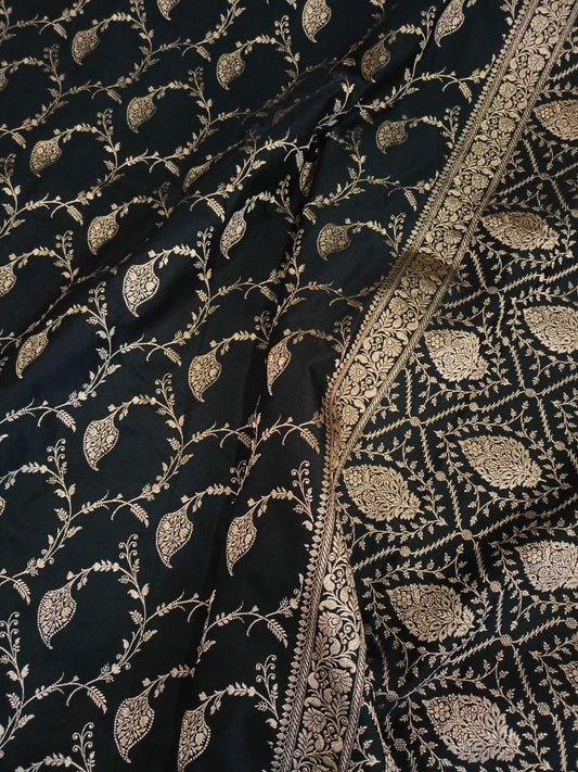 Black Mashru Katan Silk Saree