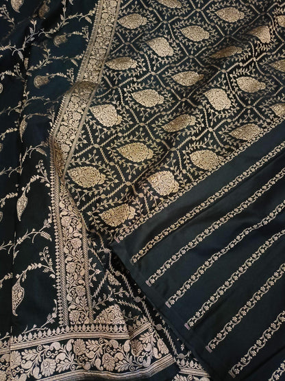 Black Mashru Katan Silk Saree