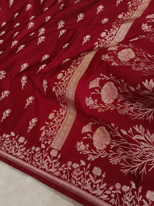 Cherry Red Mashru Katan Silk