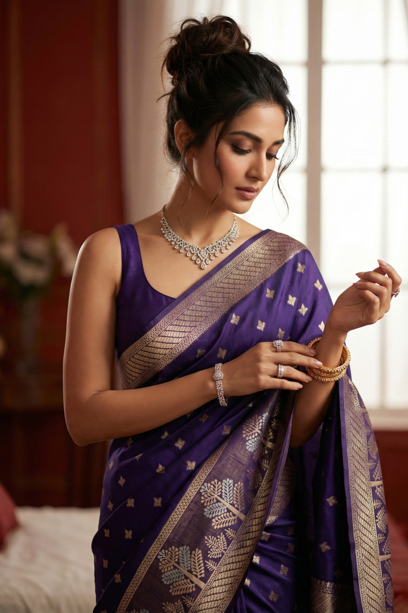 Purple Dola Silk Banarasi Saree Alfi Meenakari
