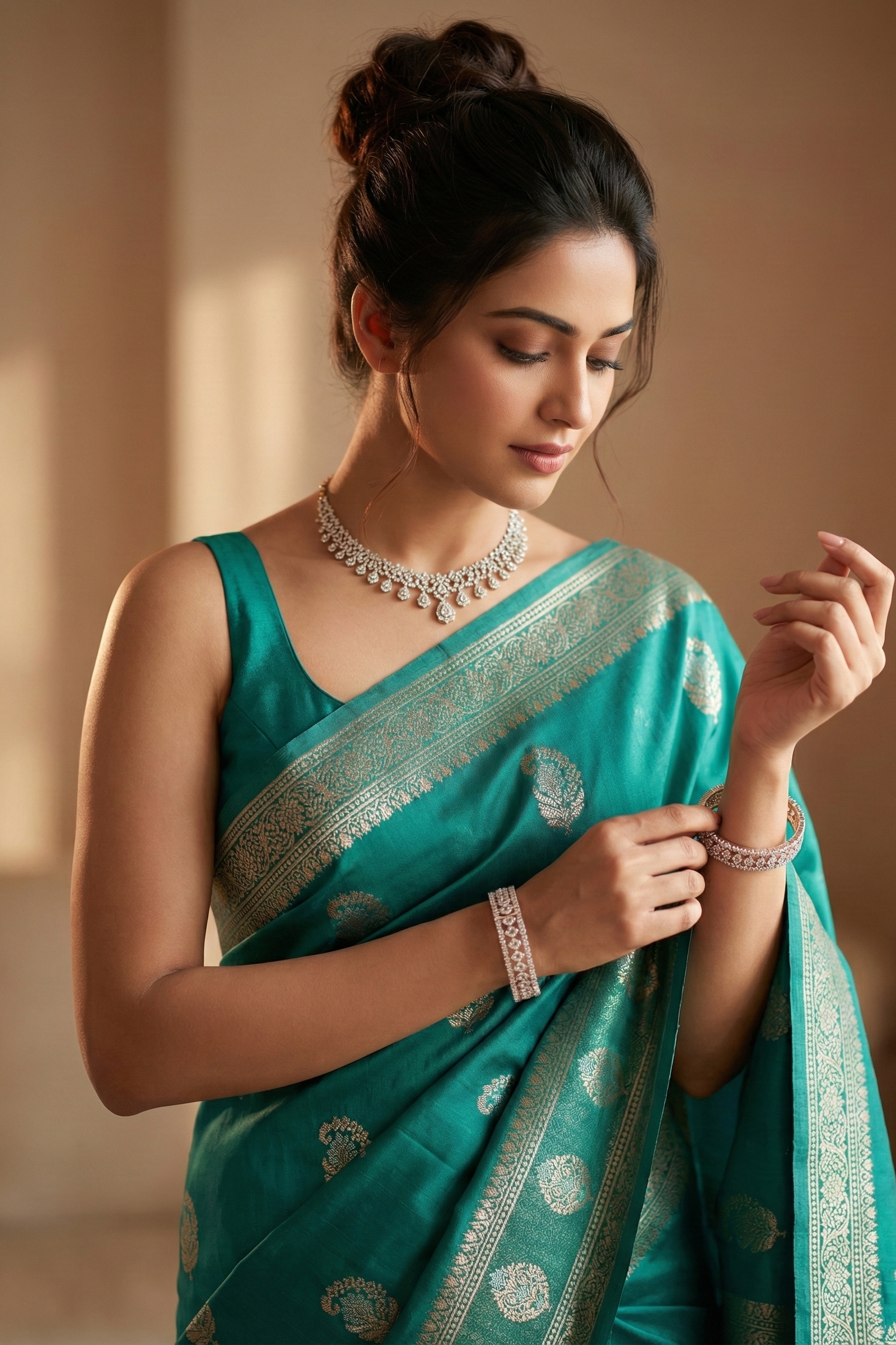 Sea Green Dola Silk Saree Alfi Meenakari