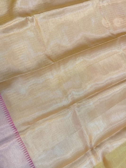Jyotika Inspired Pink Tissue Silk Saree Temple Border