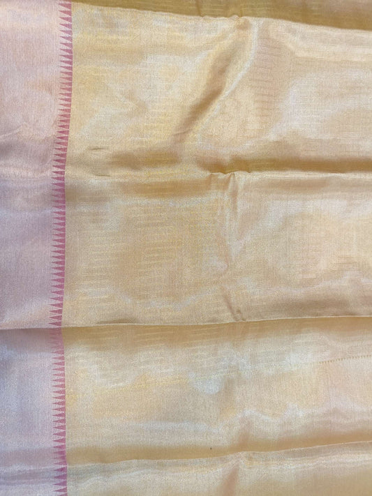 Jyotika Inspired Pink Tissue Silk Saree Temple Border