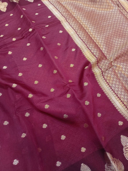 Maroon Dupion Boota Border Banarasi Saree