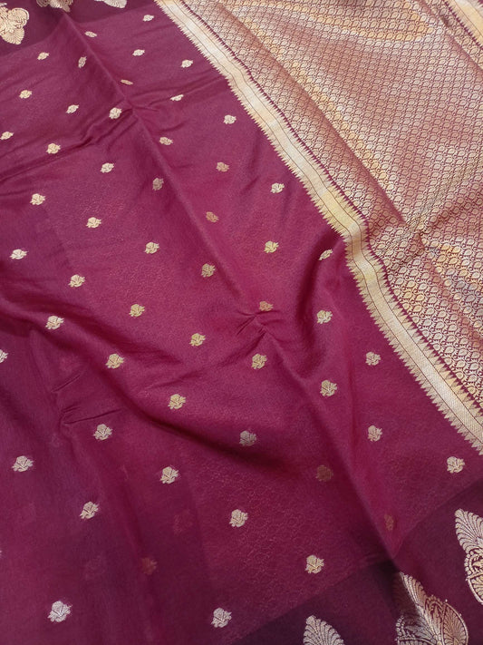 Maroon Dupion Boota Border Banarasi Saree