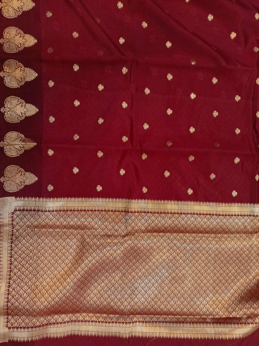 Maroon Dupion Boota Border Banarasi Saree