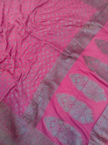 Onion Pink Crape Khaddi Booti Banarasi Saree