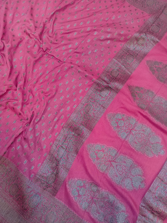 Onion Pink Crape Khaddi Booti Banarasi Saree
