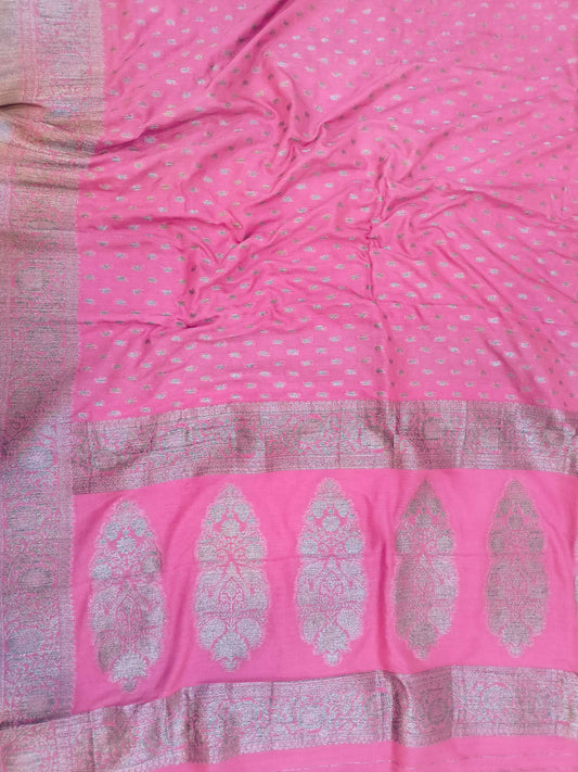 Onion Pink Crape Khaddi Booti Banarasi Saree