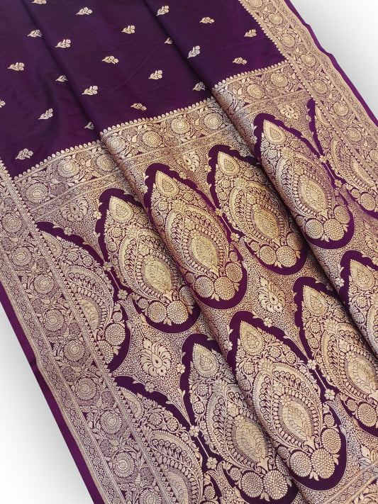 Mashru Katan Silk Purple Banarasi Saree