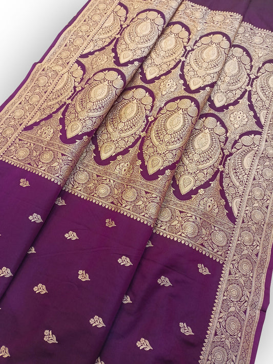 Mashru Katan Silk Purple Banarasi Saree