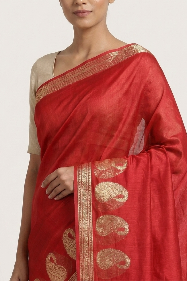 Red cotton silk banarasi saree
