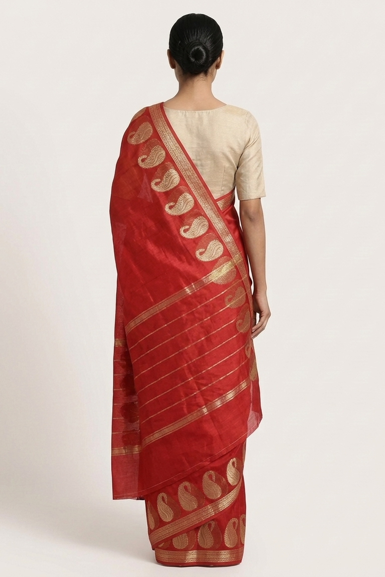 Red cotton silk banarasi saree